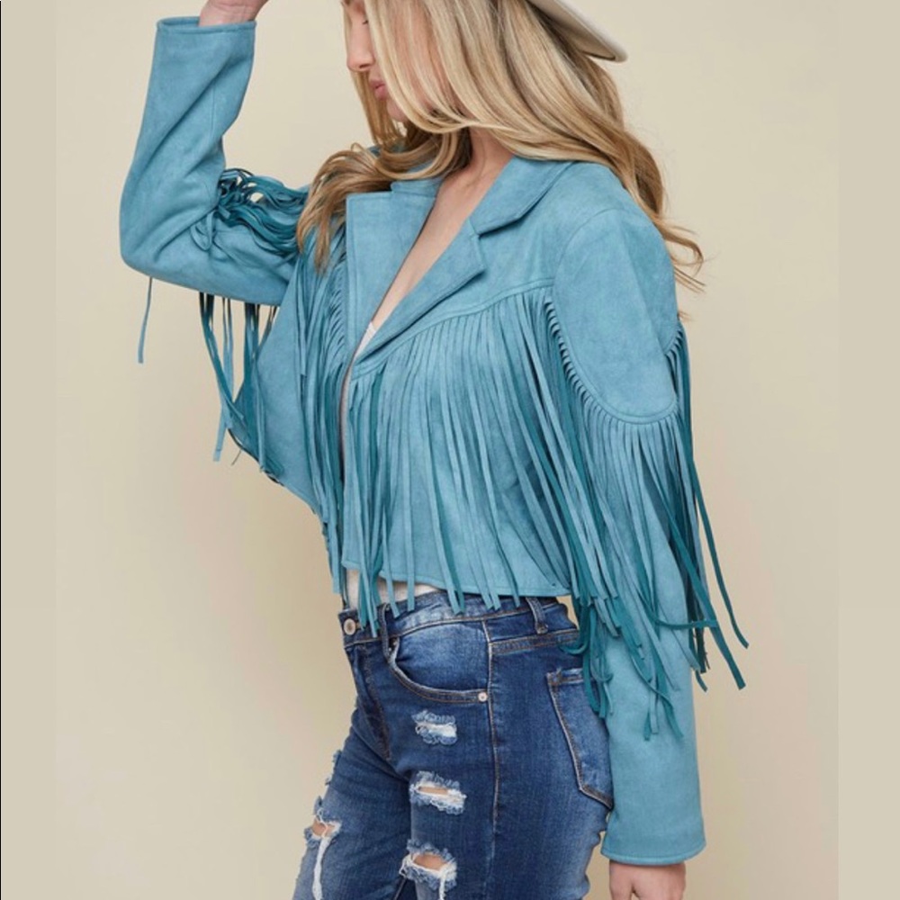 Suede Fringe Jacket - Blue